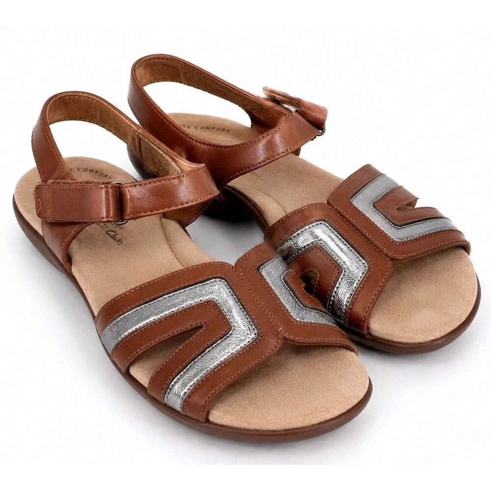 Collection By Clarke’s Ada Mist Women’s Sz 9 Leather Brown Silver Sandals